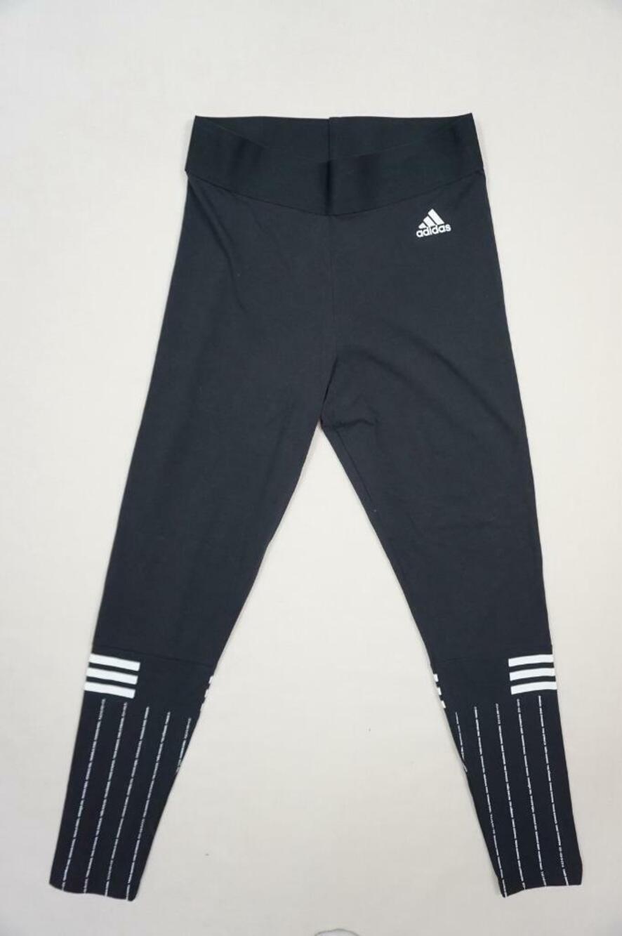 ADIDAS USED WOMEN M BLACK/WHITE THREE STRIPES COTTON BLEND LEGGINGS/PANTS